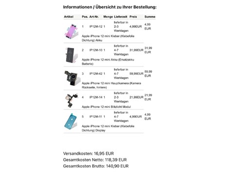 Verschiedene Ersatzteile iPhone 12 mini Verschiedene Ersatzteile iPhone 12 mini